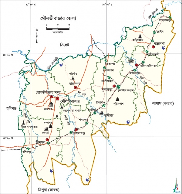 মৌলভীবাজার জেলার মানচিত্র